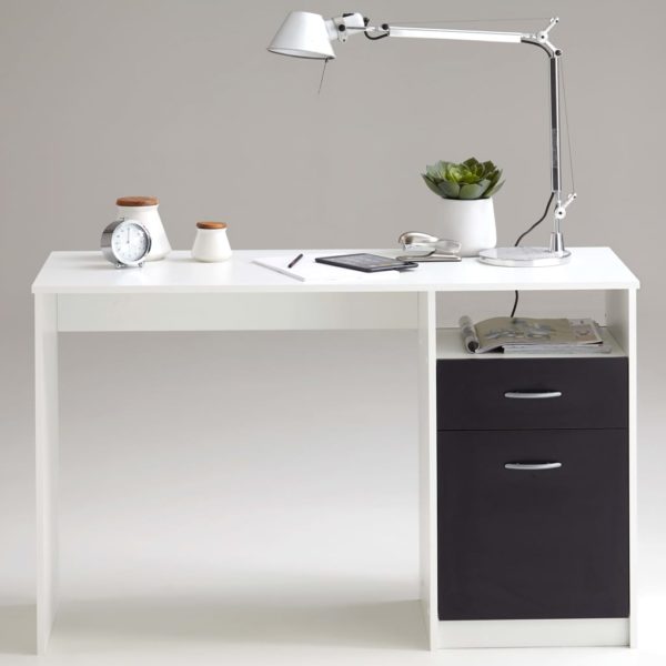 FMD Schreibtisch mit 1 Schublade 123×50×76,5 cm Weiß und Schwarz