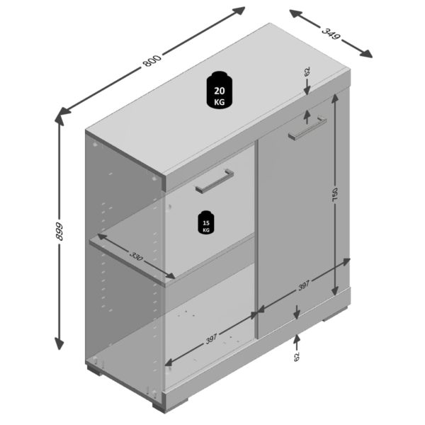 FMD Kommode mit 2 Türen 80×34,9×89,9 cm Weiß