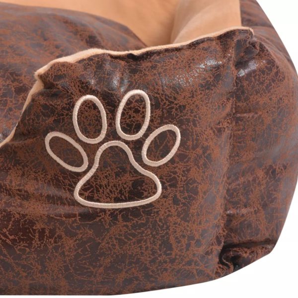 Hundebett mit Kissen PU Kunstleder Größe XL Braun