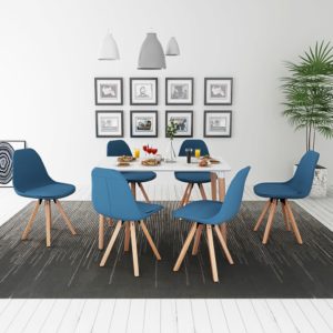 7-teilige Essgruppe Tisch Stühle Weiß und Blau