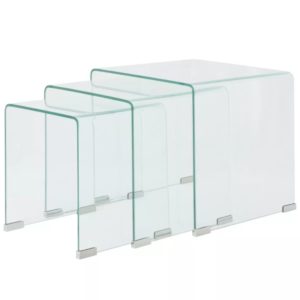 Dreiteiliges Satztisch-Set aus gehärtetem Glas Transparent
