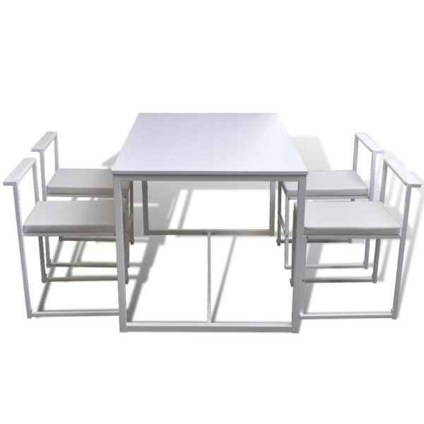 5-teilige Essgruppe Tisch + 4 Stühle Weiß