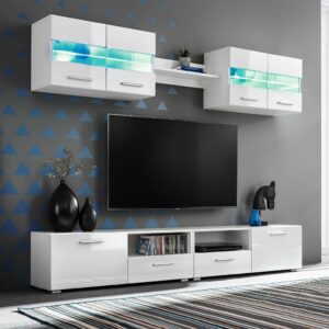 5-tlg. TV-Wohnwand-Set mit LED-Leuchten Hochglanz-Weiß