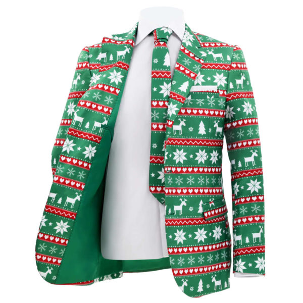 2-tlg. Weihnachtsanzug mit Krawatte Herren Größe 46 Grün