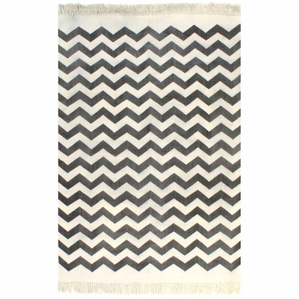 Kelim-Teppich Baumwolle 120×180 cm mit Muster Schwarz/Weiß