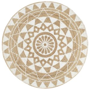 Teppich Handgefertigt Jute mit weißem Aufdruck 90 cm