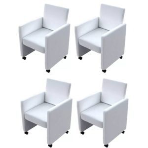 Esszimmerstühle 4 Stk. Weiß Kunstleder