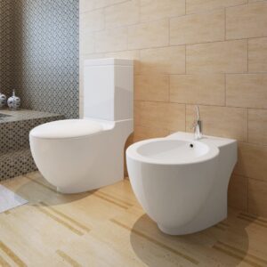 Stand-Toilette/WC+Soft WC Sitz+Stand-Bidet Bodenstehend weiß