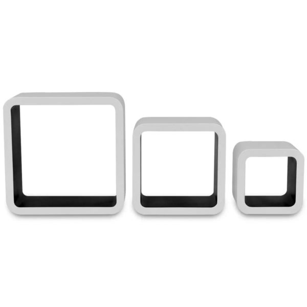 3er Set MDF Cube Regal Hängeregal für Bücher/DVD, weiß-schwarz
