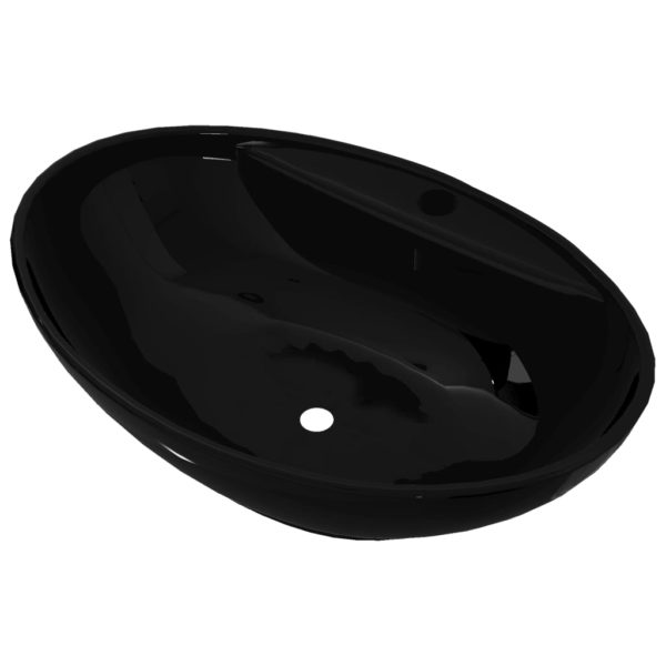 Keramik Waschbecken Hahnloch/Überlaufloch schwarz oval