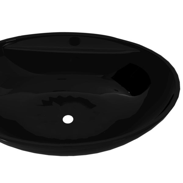 Keramik Waschbecken Hahnloch/Überlaufloch schwarz oval