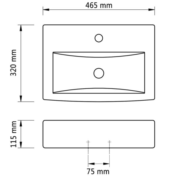 Keramik Waschbecken Hahnloch/Überlaufloch weiß rechteckig