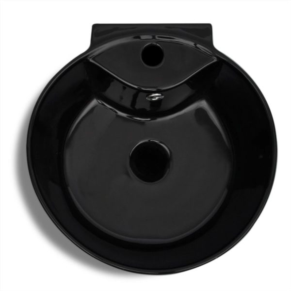 Keramik Standwaschbecken mit Hahn/Überlaufloch schwarz rund