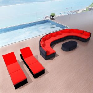 13-tlg. Garten-Lounge-Set mit Auflagen Poly Rattan Rot