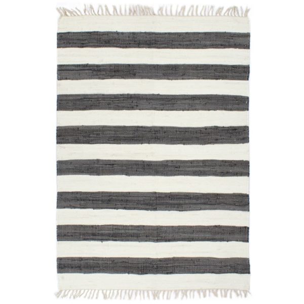 Handgewebter Chindi-Teppich Baumwolle 160x230cm Anthrazit Weiß