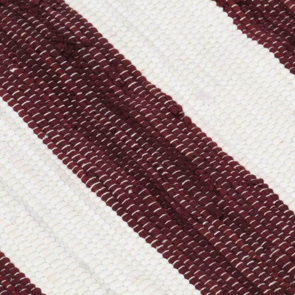 Handgewebter Chindi-Teppich Baumwolle 80x160cm Weinrot Weiß
