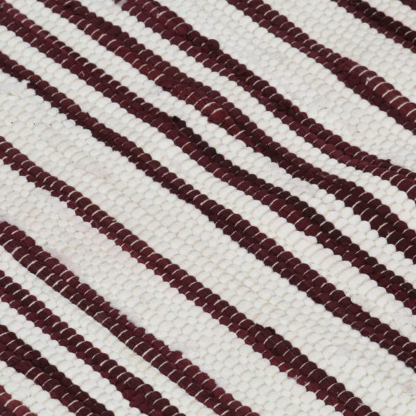 Handgewebter Chindi-Teppich Baumwolle 80x160cm Weinrot Weiß