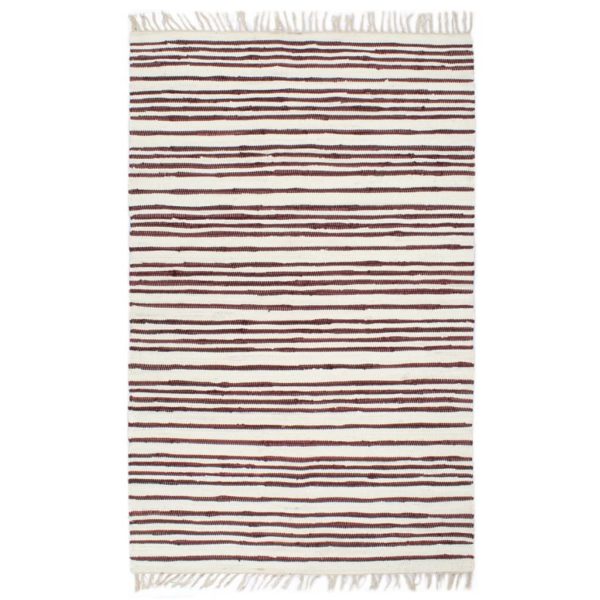 Handgewebter Chindi-Teppich Baumwolle 120x170cm Weinrot Weiß
