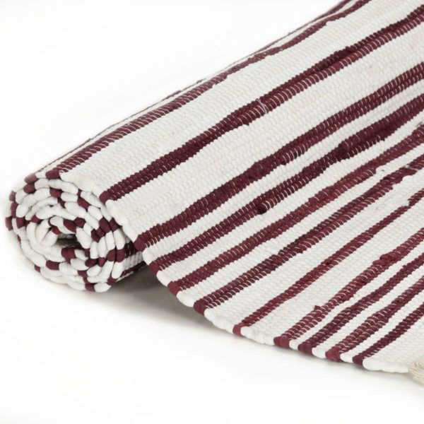 Handgewebter Chindi-Teppich Baumwolle 160x230cm Weinrot Weiß