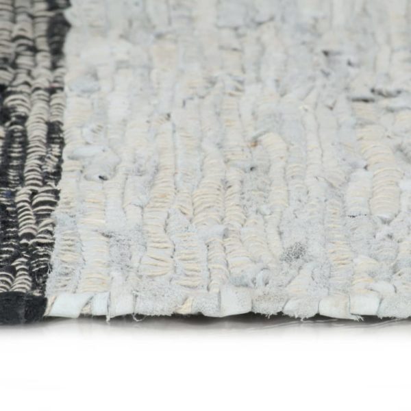 Handgewebter Chindi-Teppich Leder 120×170 cm Hellgrau Schwarz