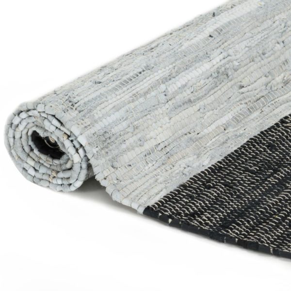 Handgewebter Chindi-Teppich Leder 190×280 cm Hellgrau Schwarz