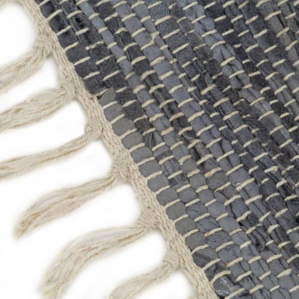 Handgewebter Chindi-Teppich Leder 190×280 cm Grau