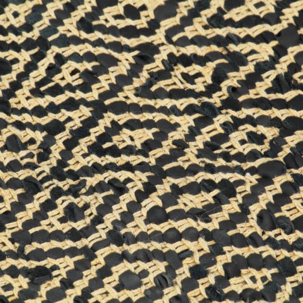 Handgewebter Chindi-Teppich Leder Baumwolle 120x170cm Schwarz