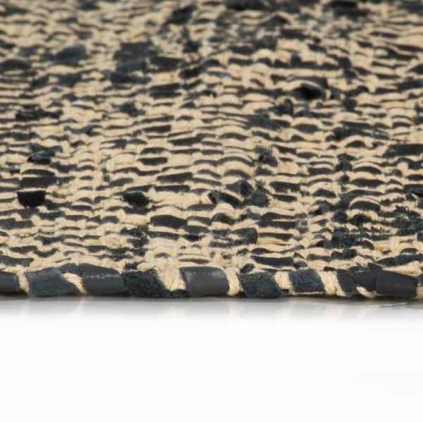 Handgewebter Chindi-Teppich Leder Baumwolle 120x170cm Schwarz