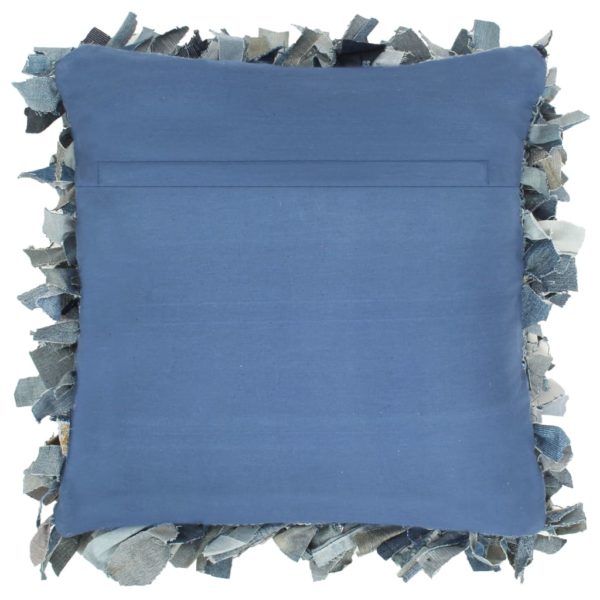 Kissen Denim Hochflor Blau 60 x 60 cm Leder und Baumwolle
