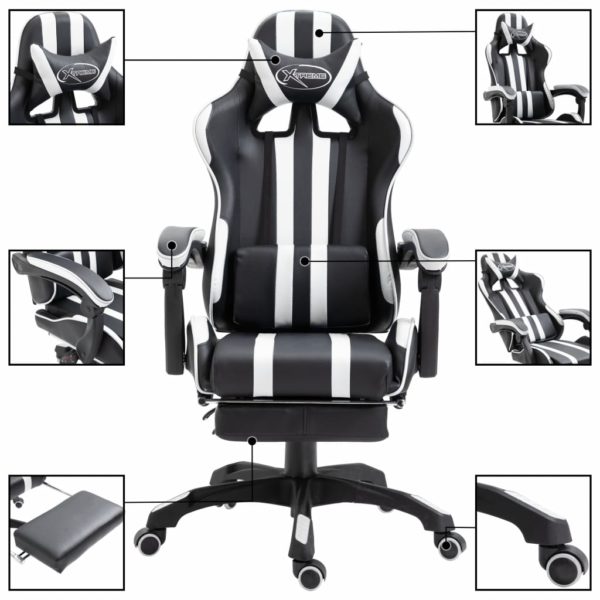 Gaming-Stuhl mit Fußstütze Weiß Kunstleder
