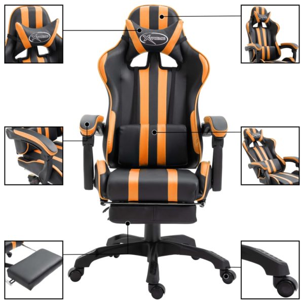 Gaming-Stuhl mit Fußstütze Orange Kunstleder