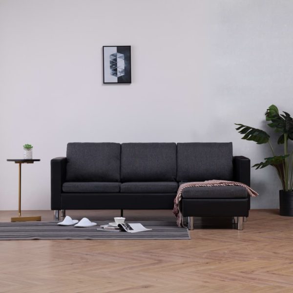 3-Sitzer-Sofa mit Kissen Schwarz Kunstleder