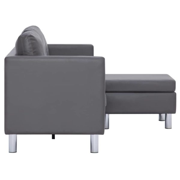3-Sitzer-Sofa mit Kissen Grau Kunstleder