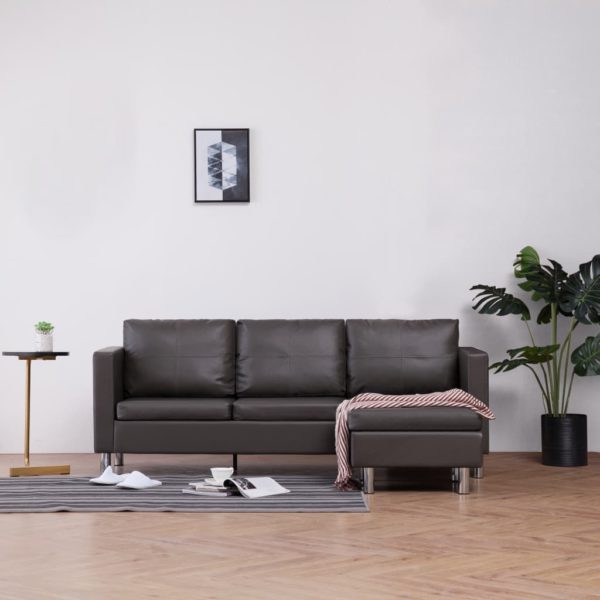 3-Sitzer-Sofa mit Kissen Grau Kunstleder