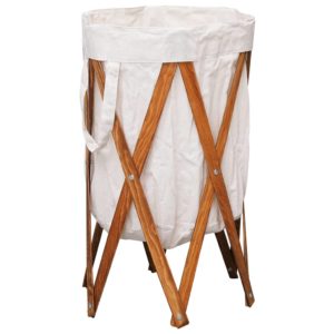 Faltbarer Wäschekorb Cremeweiß Holz und Stoff
