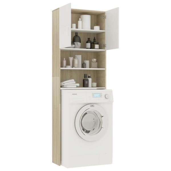 Waschmaschinenschrank Weiß Sonoma-Eiche 64×25,5×190 cm