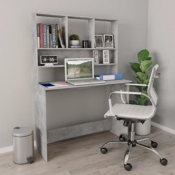 Schreibtisch mit Regalen Betongrau 110×45×157 cm Spanplatte