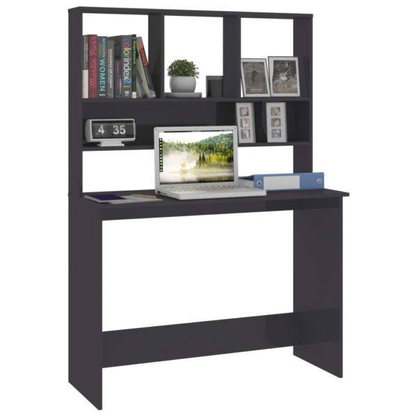 Schreibtisch mit Regalen Hochglanz-Grau 110×45×157cm Spanplatte
