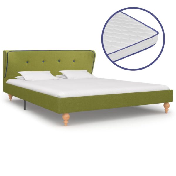 Bett mit Memory-Schaum-Matratze Grün Stoff 140×200 cm