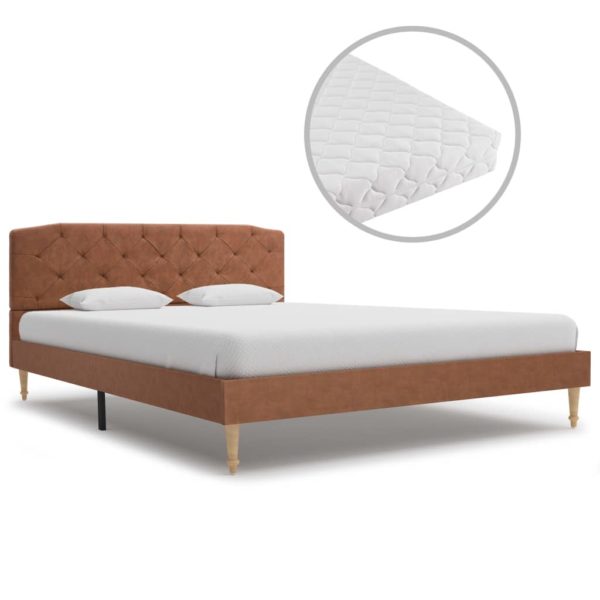 Bett mit Matratze Braun Stoff 140 x 200 cm