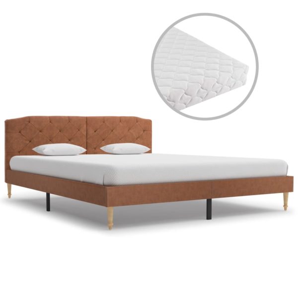 Bett mit Matratze Braun Stoff 160 x 200 cm