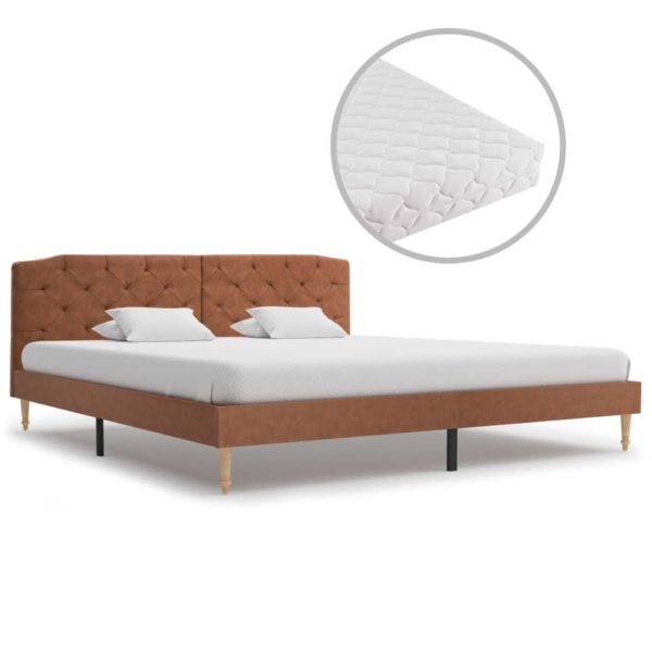 Bett mit Matratze Braun Stoff 180 x 200 cm