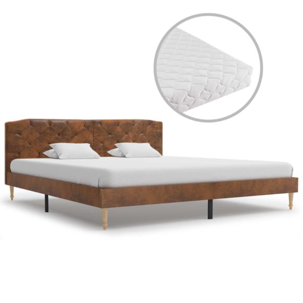 Bett mit Matratze Braun Wildleder-Optik 180 x 200 cm