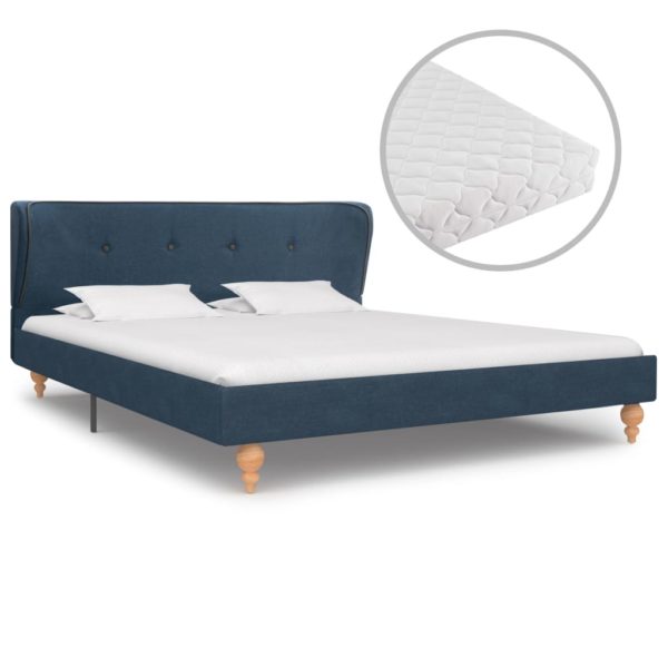 Bett mit Matratze Blau Stoff 140 x 200 cm