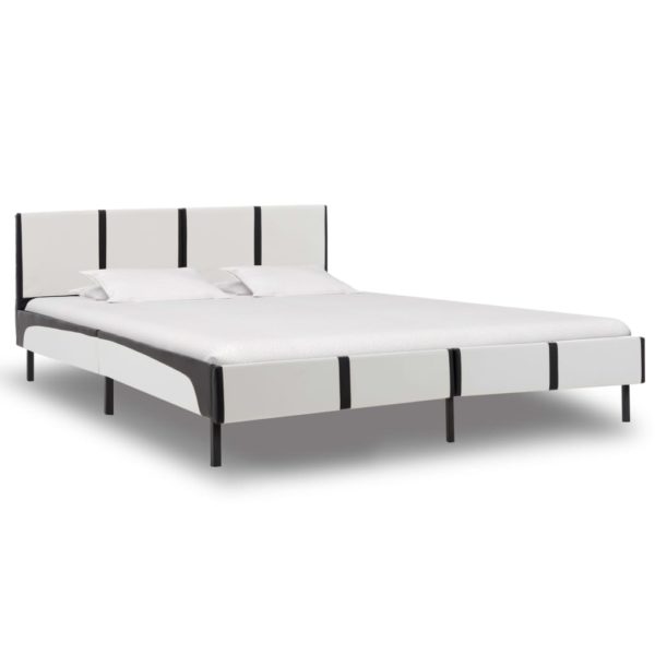 Bett mit Matratze Weiß und Schwarz Kunstleder 140 x 200 cm