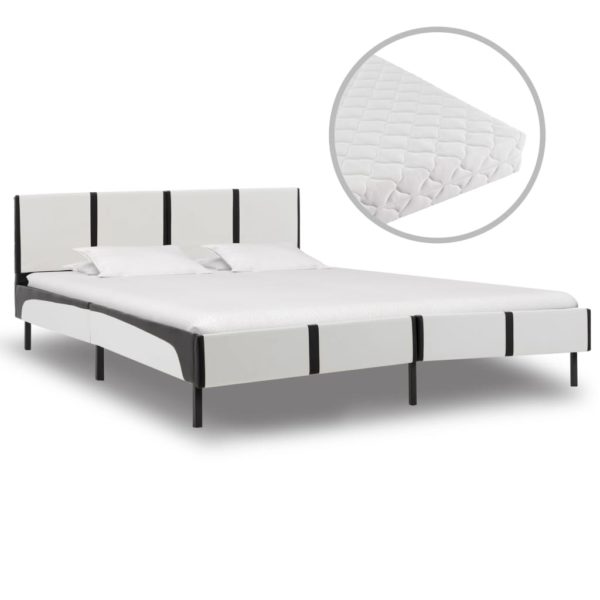 Bett mit Matratze Weiß und Schwarz Kunstleder 180 x 200 cm