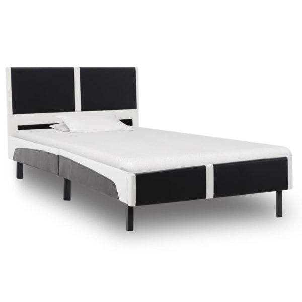 Bett mit Matratze Schwarz und Weiß Kunstleder 90 x 200 cm
