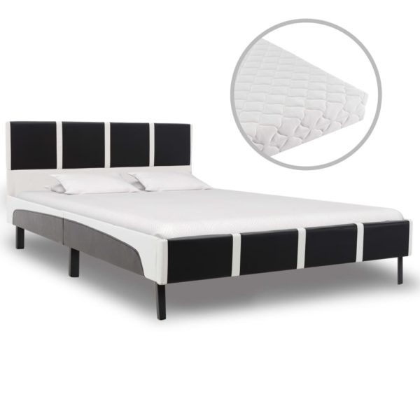 Bett mit Matratze Schwarz und Weiß Kunstleder 140 x 200 cm