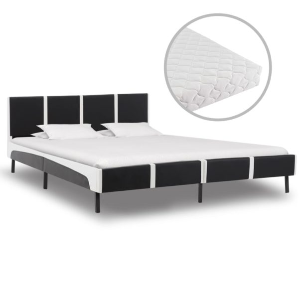 Bett mit Matratze Schwarz und Weiß Kunstleder 180 x 200 cm