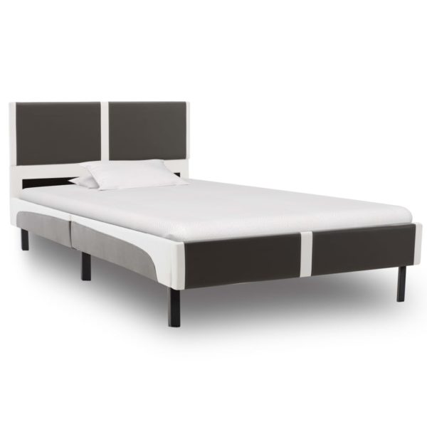 Bett mit Matratze Grau und Weiß Kunstleder 90 x 200 cm
